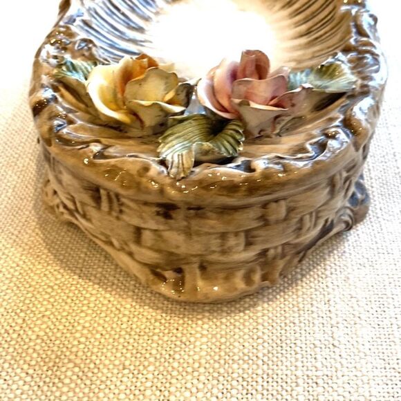 Vintage Capodimonte Oval Dish Ornatr Basket Weave Roses Trinket Candy Dish 9x5.5 - Picture 10 of 16